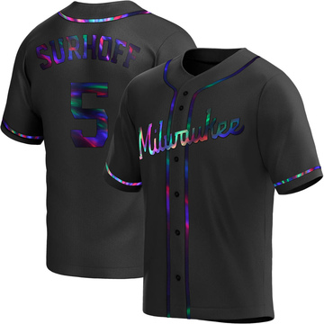 Replica Bj Surhoff Youth Milwaukee Brewers Black Holographic Alternate Jersey