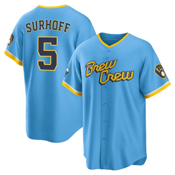 Replica Bj Surhoff Youth Milwaukee Brewers Blue Powder 2022 City Connect Jersey