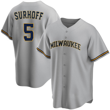 Replica Bj Surhoff Youth Milwaukee Brewers Gray Road Jersey
