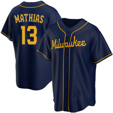 Replica Mark Mathias Youth Milwaukee Brewers Navy Alternate Jersey