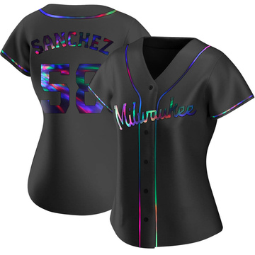 Replica Miguel Sanchez Women's Milwaukee Brewers Black Holographic Alternate Jersey