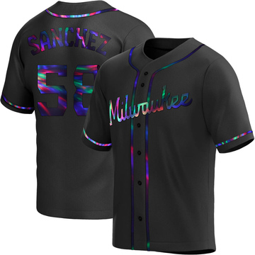 Replica Miguel Sanchez Youth Milwaukee Brewers Black Holographic Alternate Jersey