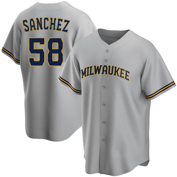 Replica Miguel Sanchez Youth Milwaukee Brewers Gray Road Jersey
